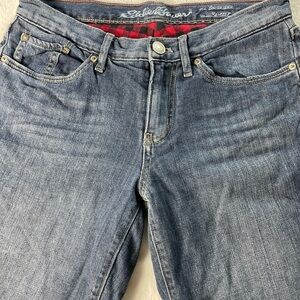 Eddie Bauer Women's Jeans Size 0 Boyfriend Relaxed Red Flannel Lined Mid Rise